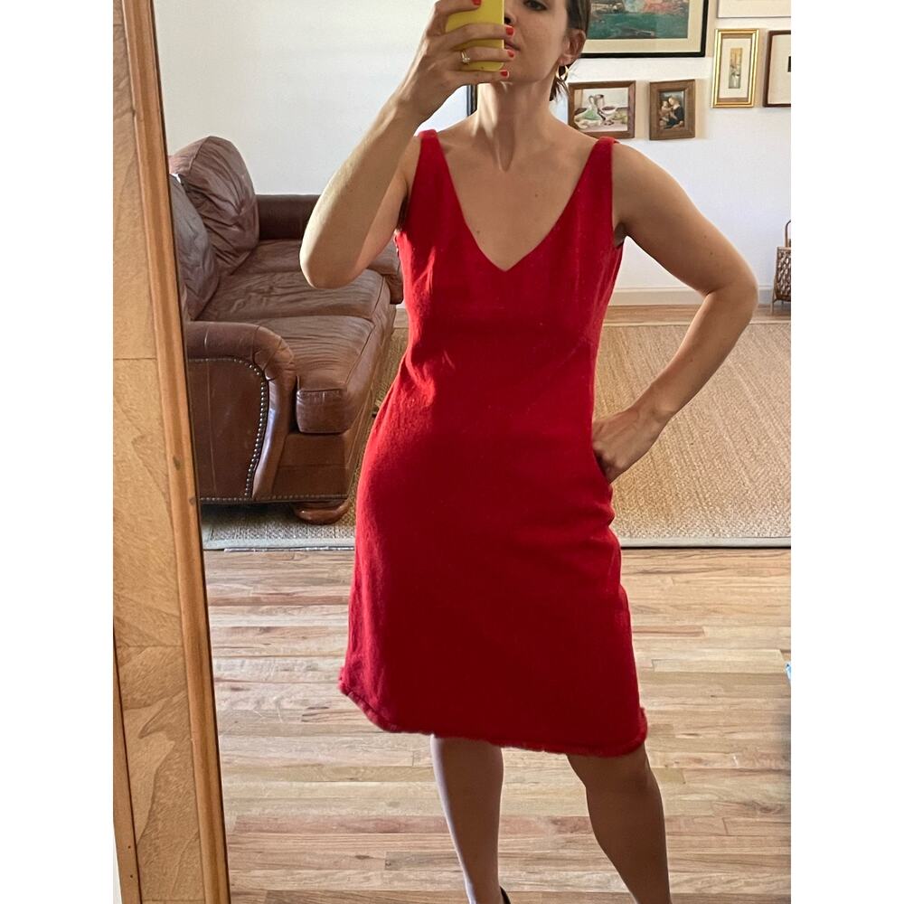 Vintage Y2K Red Wool Fur Trim Holiday Dress Size Medium